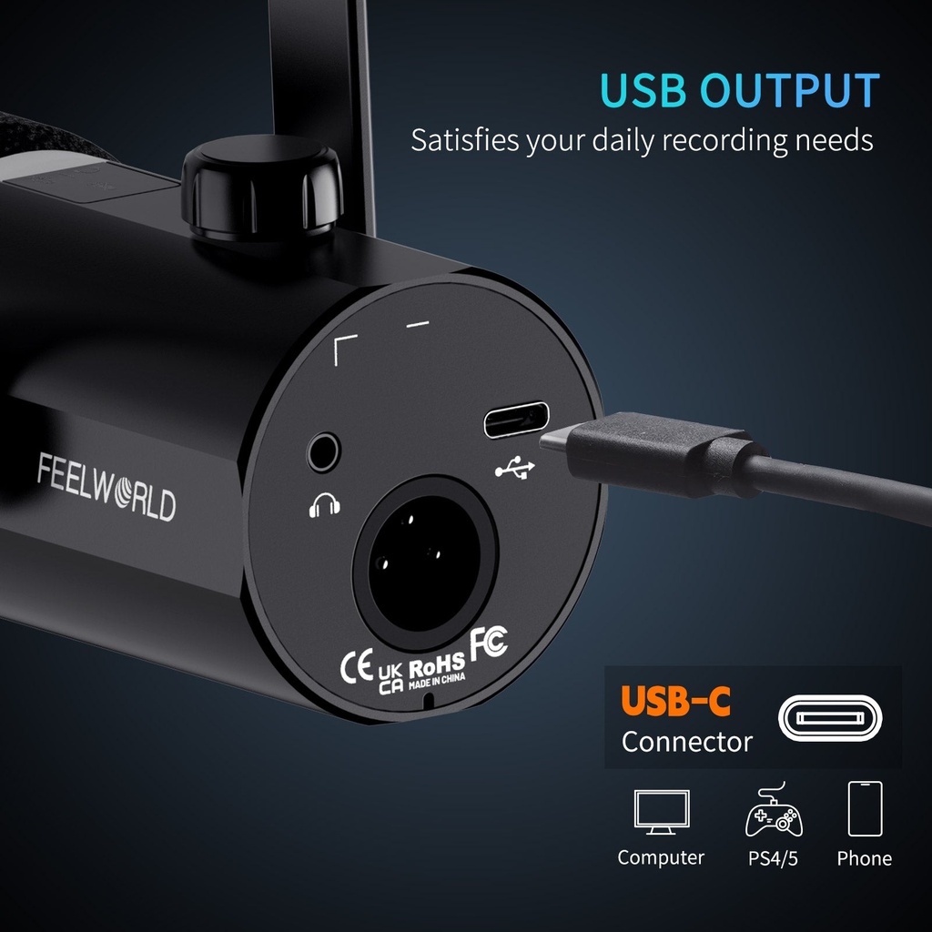 Microfonos Dinamico Feelworld PM1-AS XLR USB Paral Jirafa