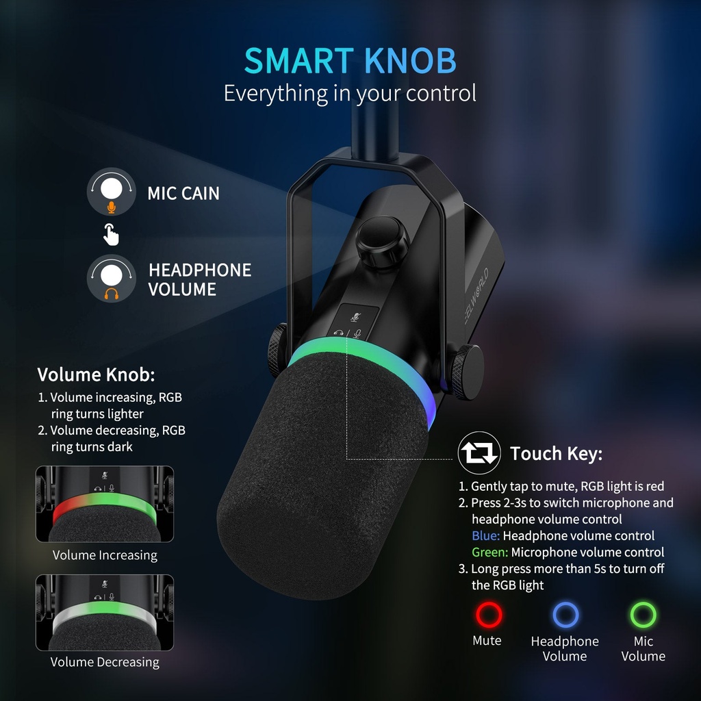 Microfonos Dinamico Feelworld PM1-AS XLR USB Paral Jirafa