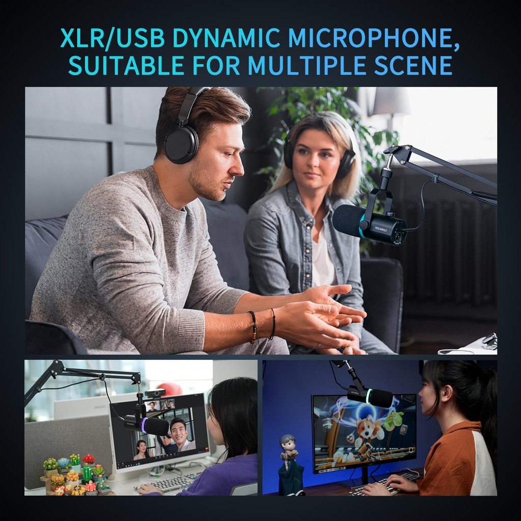 Microfonos Dinamico Feelworld PM1-AS XLR USB Paral Jirafa
