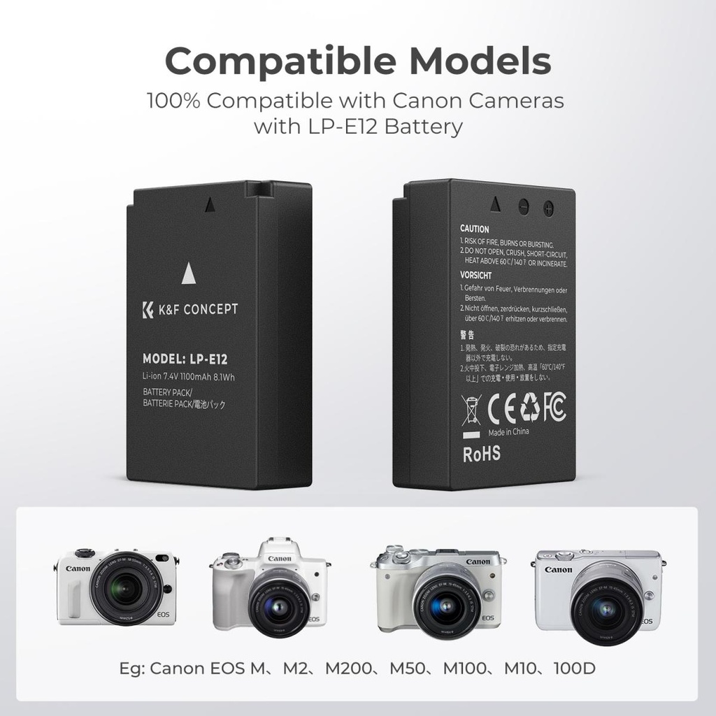 Cargador dual + 2 bateria KF Concept Canon LP-e12 1100mAh