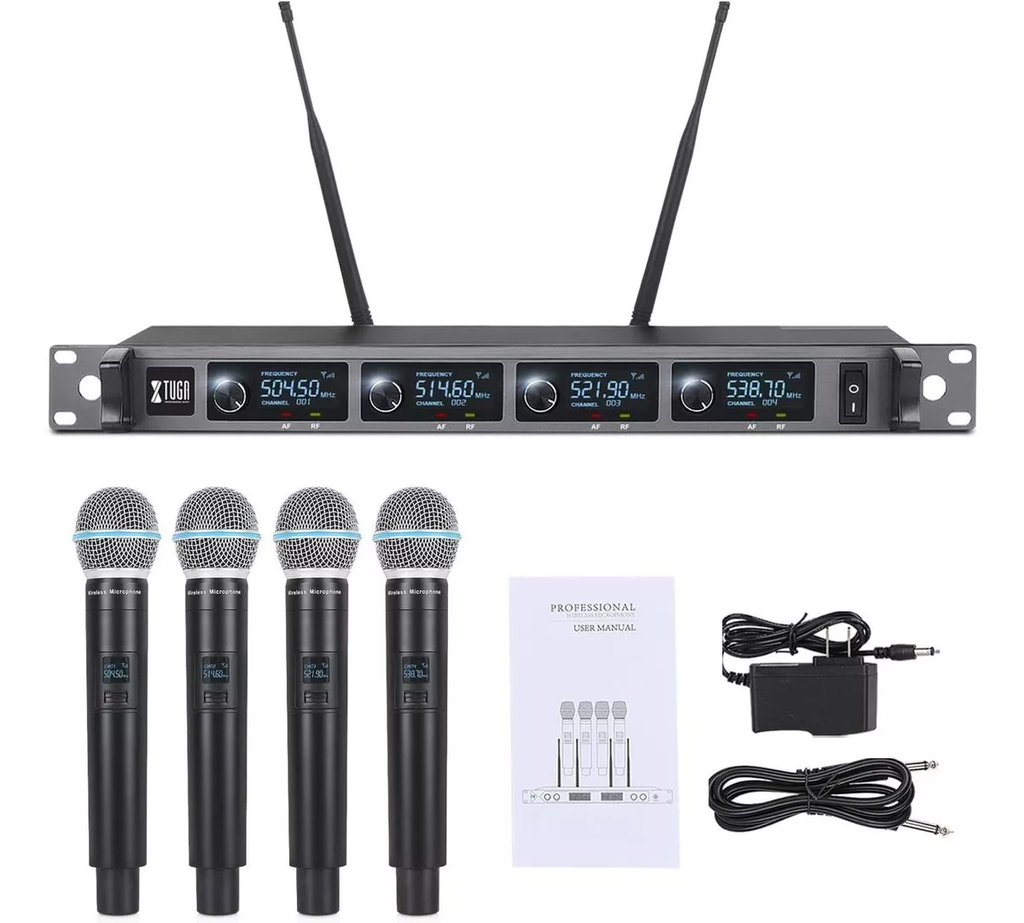 Microfonos Dinamicos A140 Xtuga Uhf Rack Set 4 Microfonos