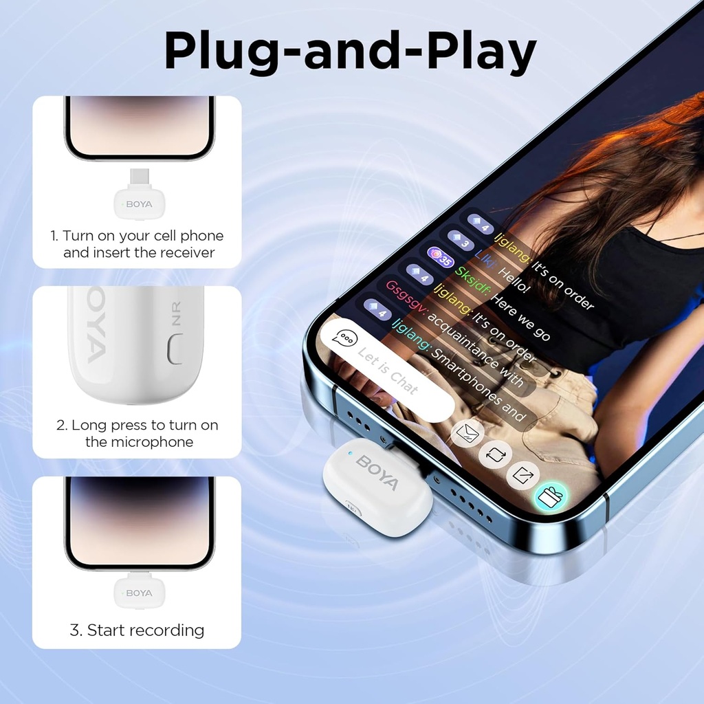Microfono Balita Dual Boya Mini Tipo C Lightning Blanco