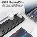 Regleta de 12 Tomas 4 puertos USB 1875W 15 Amp