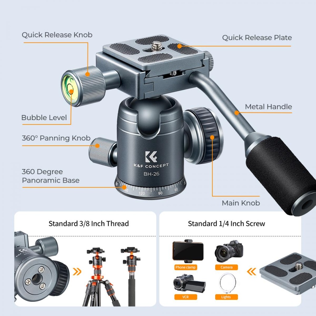 Cabezal De Tripode De Bola 26 Mm Kf Concept KF31.049V1 8KG