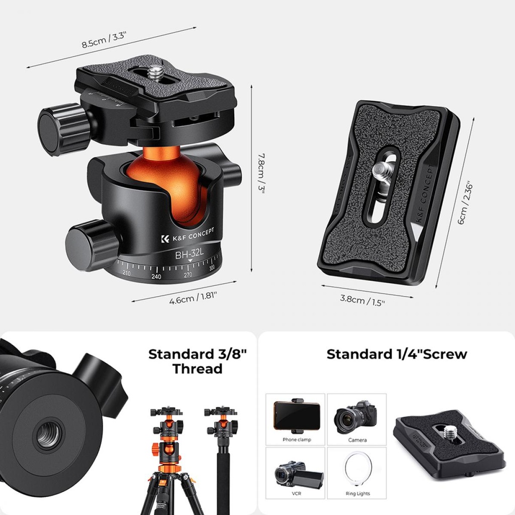 Cabezal De Tripode K&f Concept KF31.042V1 Ball Head 12KG