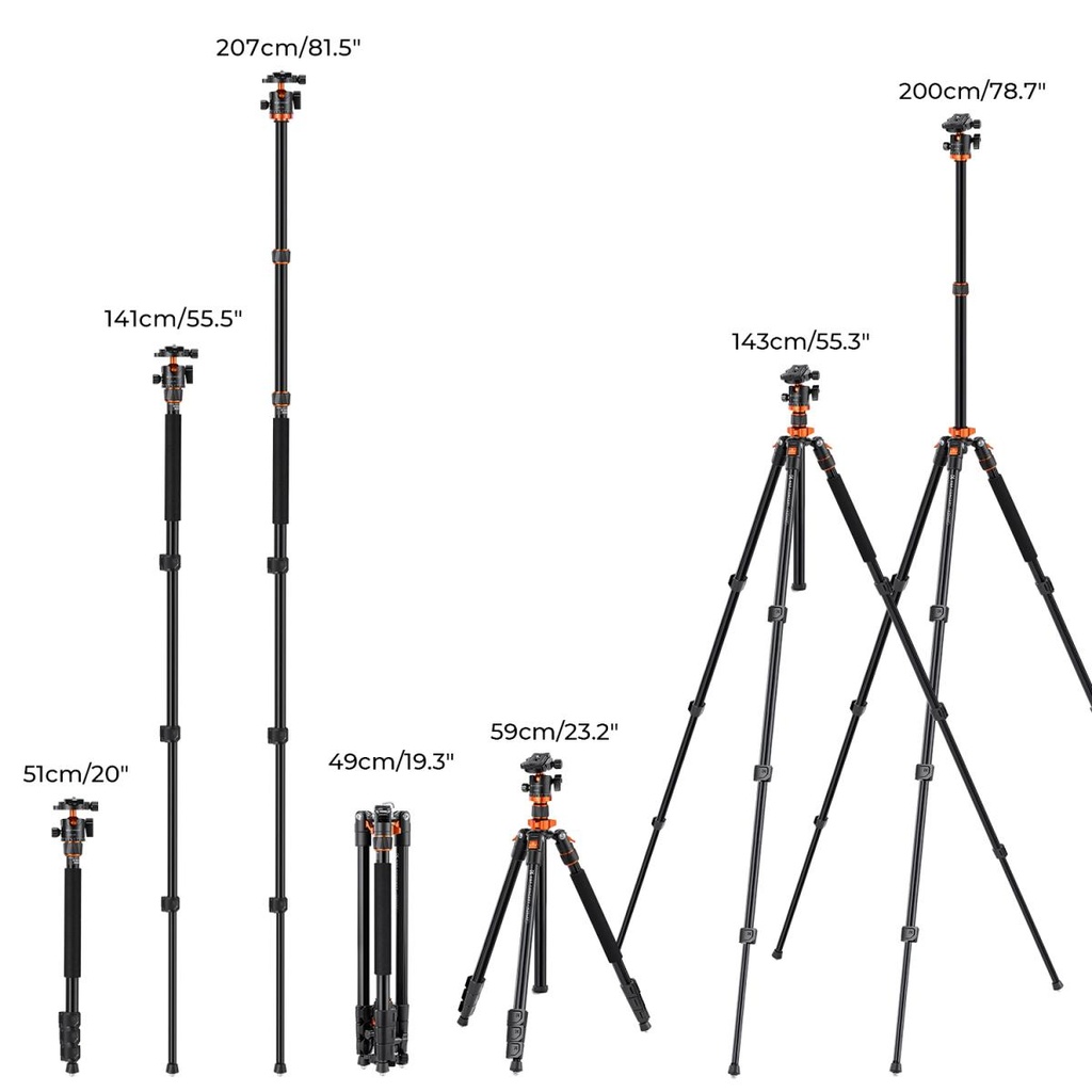 Tripode K&f Concept KF09.087V6 Cenital Altura max 200 Cm