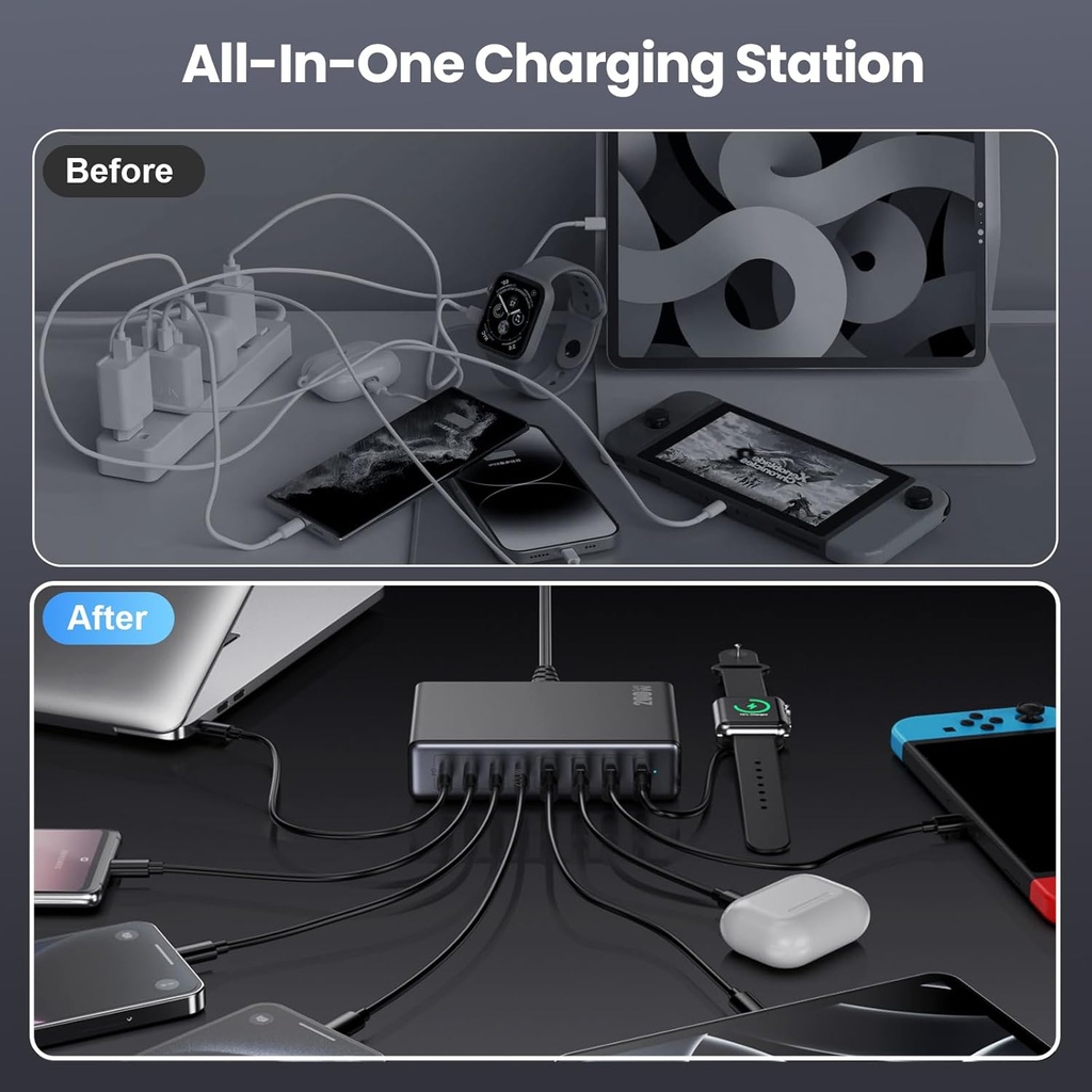 Estacion de Carga GAN IV USB 200W 4 Tipo C 4 USB A