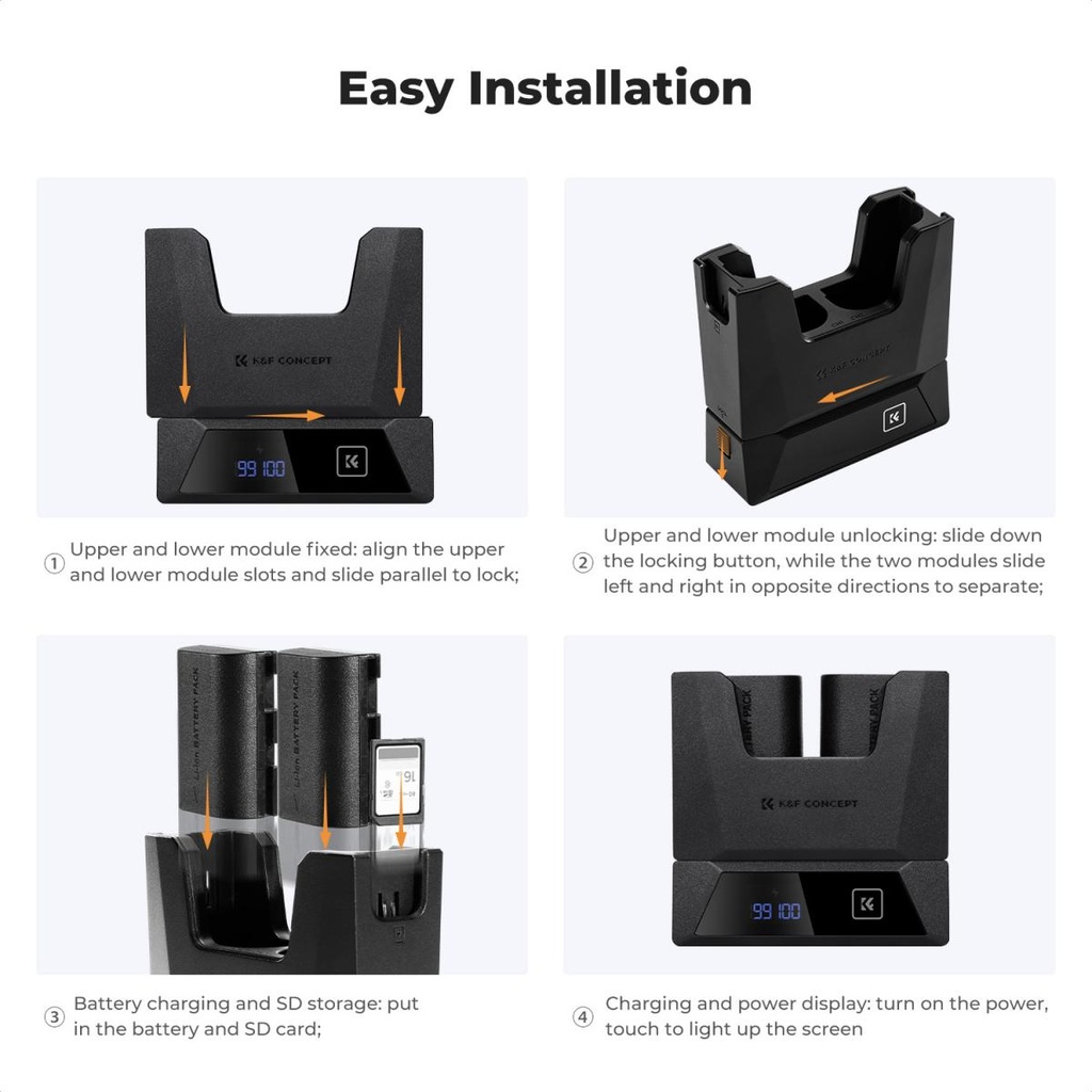 Cargador Rapido 18W baterias dual LP-E6NH para Canon K&F Concept