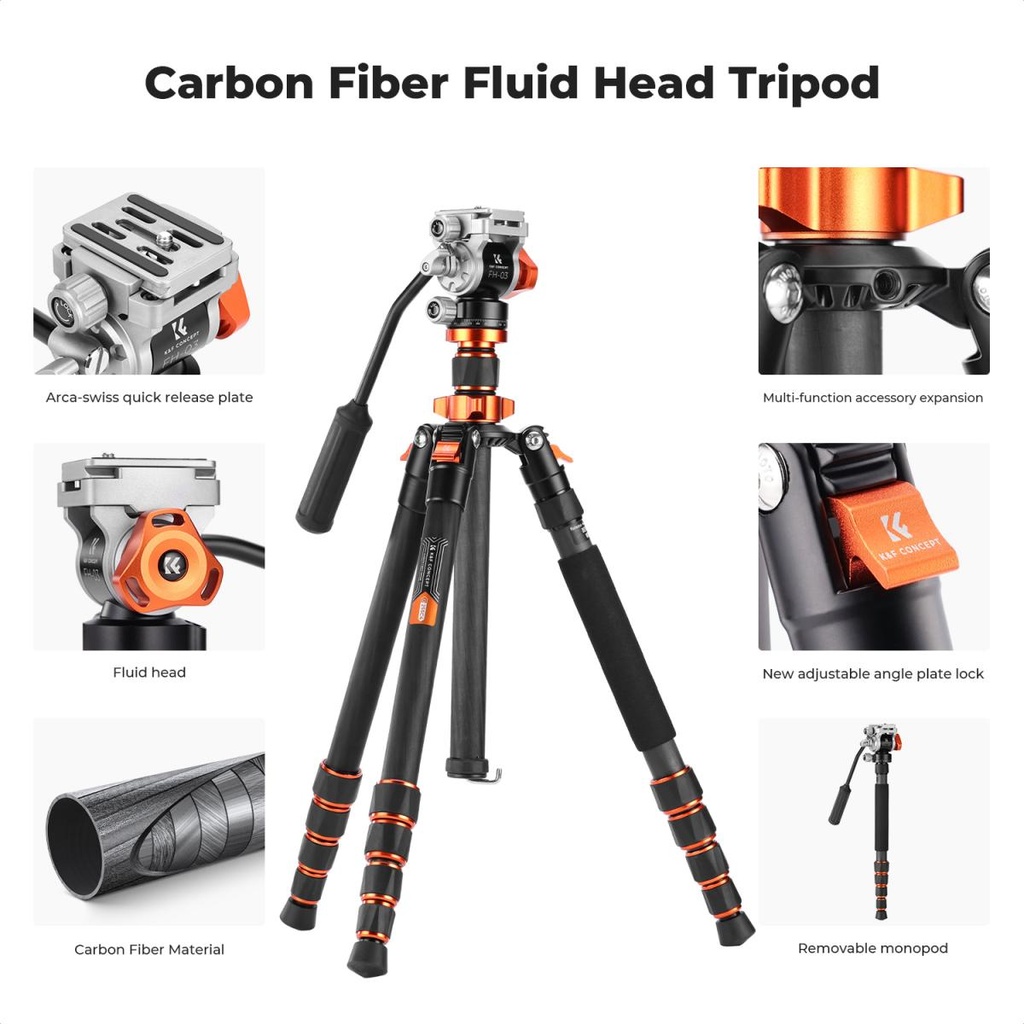 Tripode Monopie K&f Concept KF09.158 170cm Cabezal Fluido