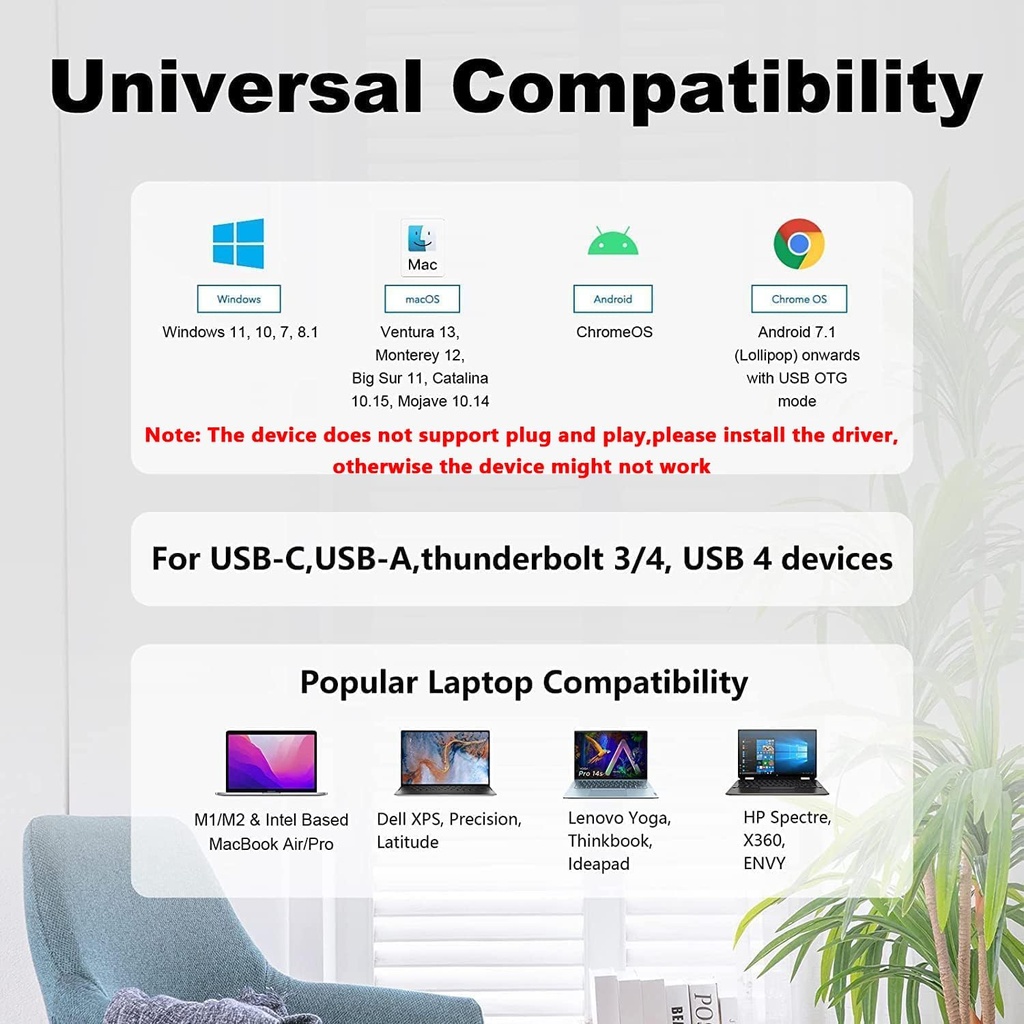 Adaptador USB WAVLINK tarjeta de video USB C a HDMI para monitores duales