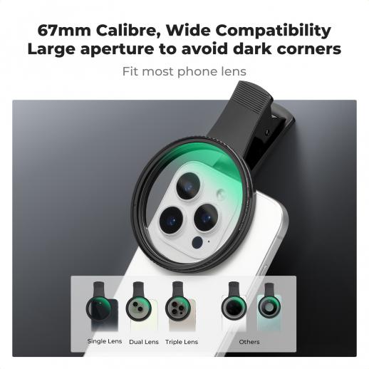 Filtro 2 en 1 CPL y Black Mist 1/4 con Clip Smartphone 67mm K&f Concept KF01.2900V2