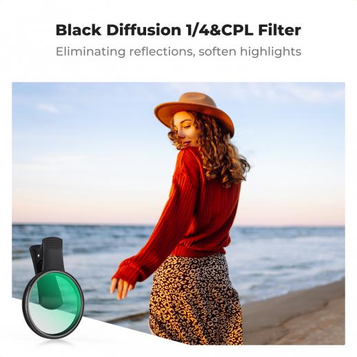 Filtro 2 en 1 CPL y Black Mist 1/4 con Clip Smartphone 67mm K&f Concept KF01.2900V2