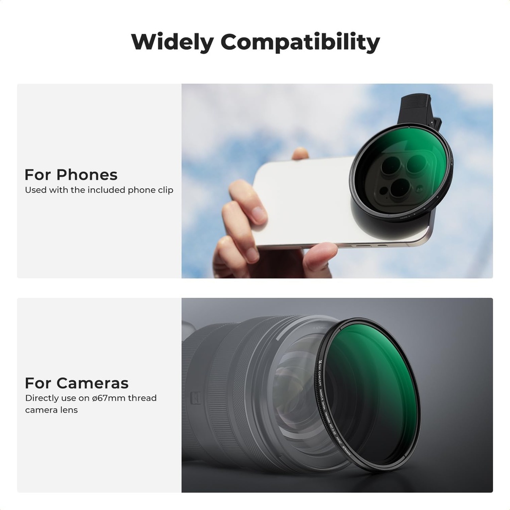 Filtro Nd Variable K&f Concept Nd2-400 con Clip Smartphone 67mm KF01.2901V2