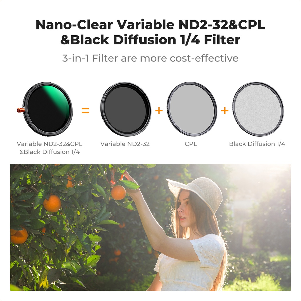 Filtro 3 en 1 Nd Variable CPL Black Mist 1/4 67mm K&f Concept KF01.2067