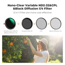 Filtro 3 en 1 Nd Variable CPL Black Mist 1/4 67mm K&f Concept KF01.2067