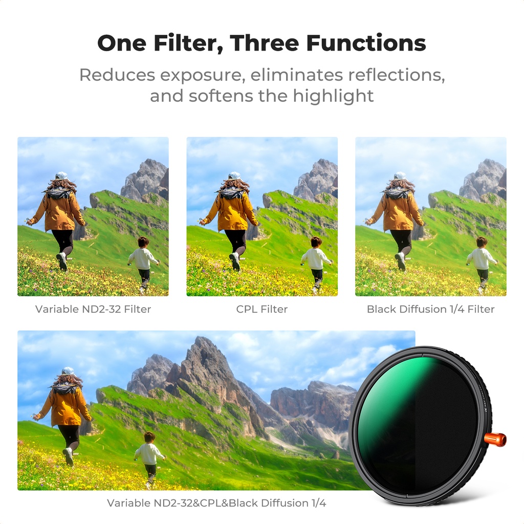 Filtro 3 en 1 Nd Variable CPL Black Mist 1/4 67mm K&f Concept KF01.2067