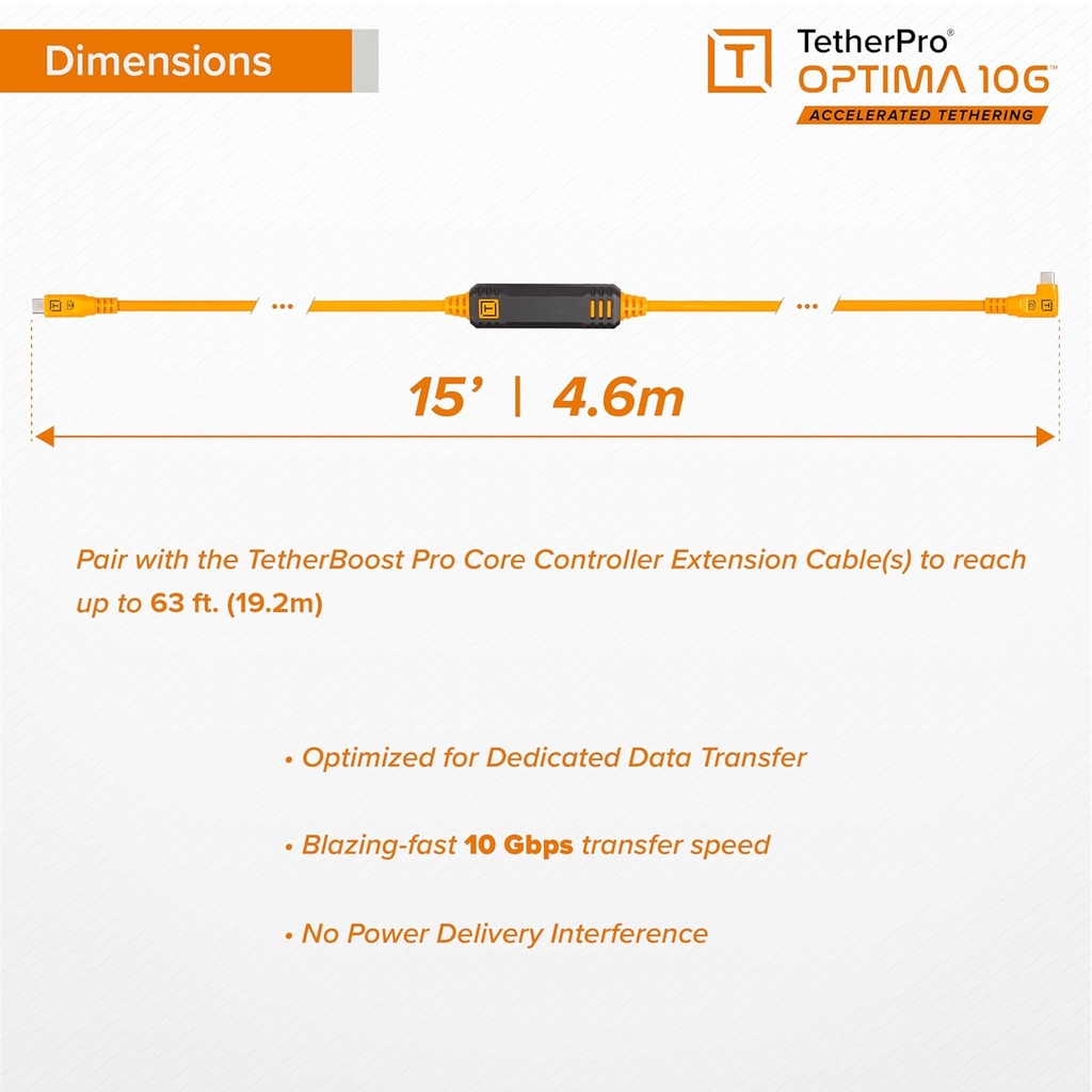 Cable Tipo C Tether Tools TetherPro Optima 10G USB 4,6 Mts