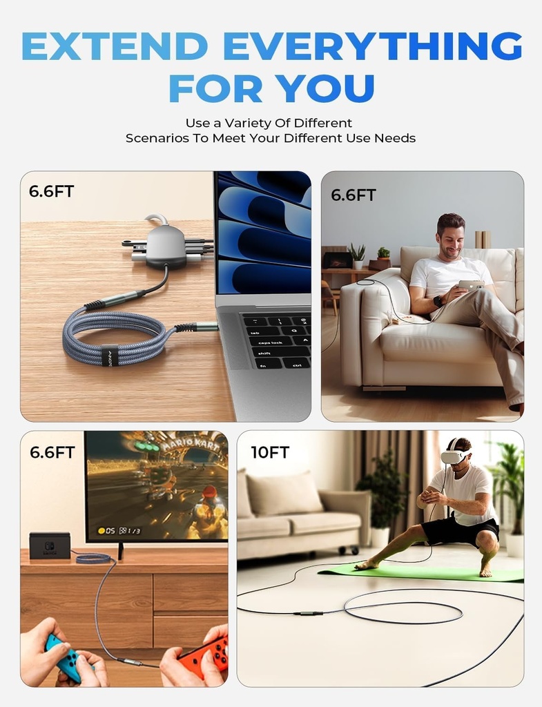 Extension 2 mts USB C 20Gbps USB 3.2 Macho Hermbra 240W 4K@60Hz