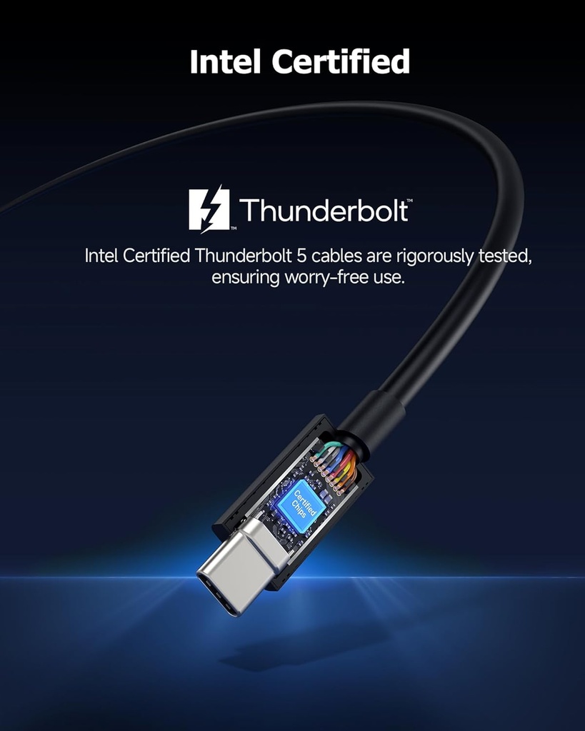 Cable USB C Thunderbolt 5 Certified Intel 1mt 80Gbps hasta 120Gbps 240W
