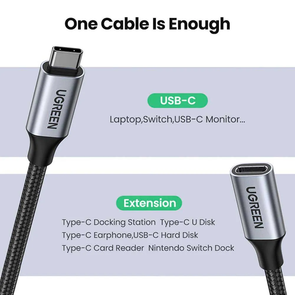 Extension 1 mts USB C 10Gbps USB 3.2 Macho Hembra Ugreen 100W