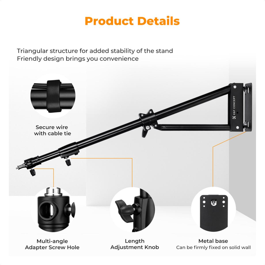 Brazo de Extensión Triangular de Pared KF CONCEPT de 180 cm para luces de video