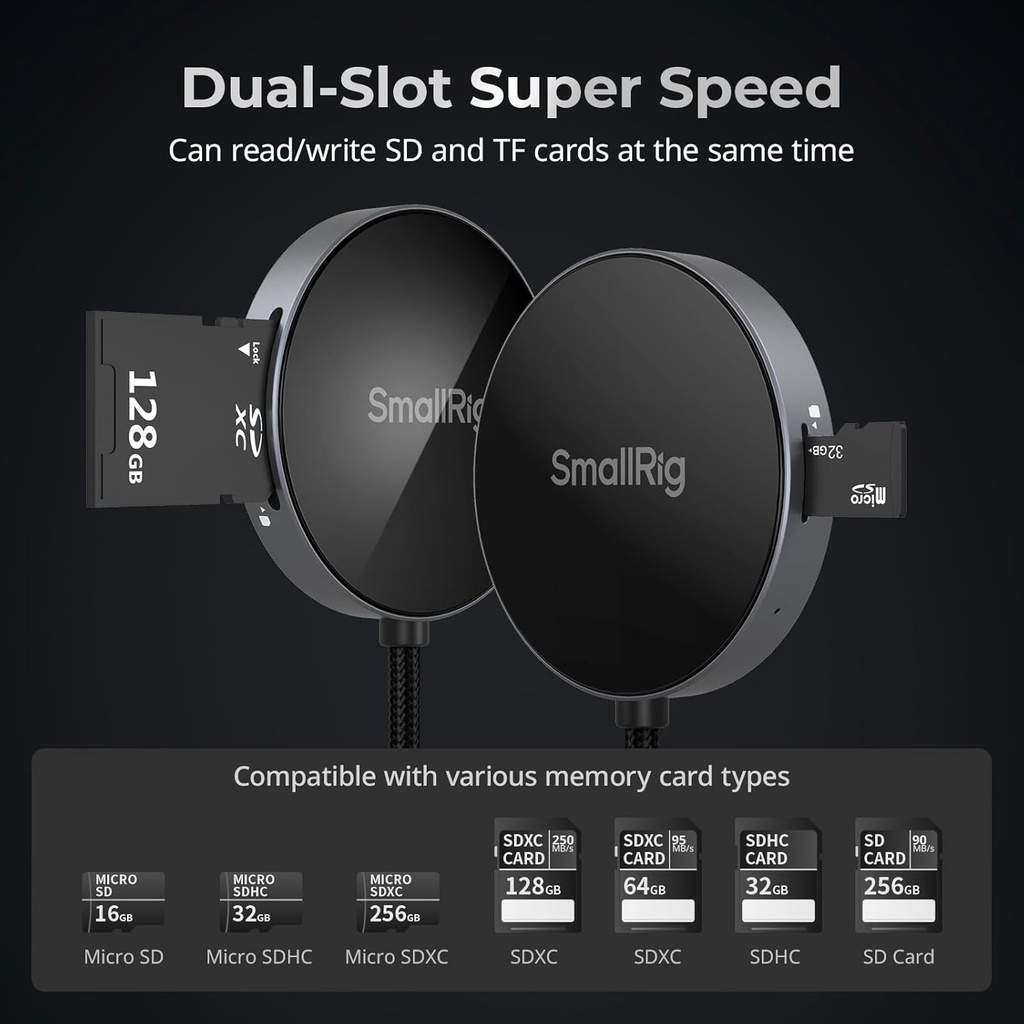 Lector de Tarjetas Smallrig SD MicroSD doble Ranura Tipo C USB 4.0 312MB/s Magsafe