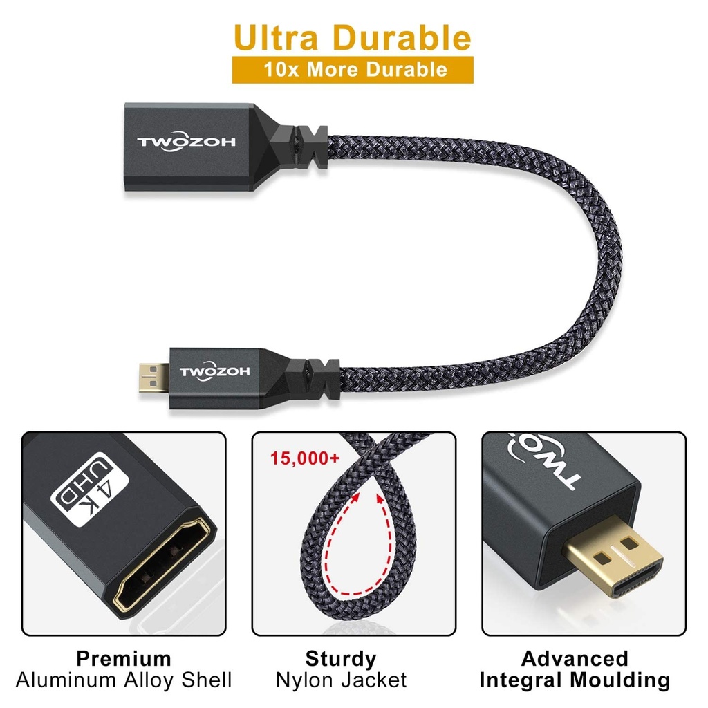 Cable Micro HDMI Macho a Hembra HDMI 4k 60Hz Twozoh 28 cm