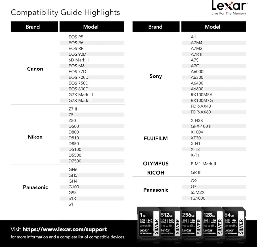 Memoria Sd 256gb Lexar Class 10 U3 V30 Silver Sdxc UHS-I