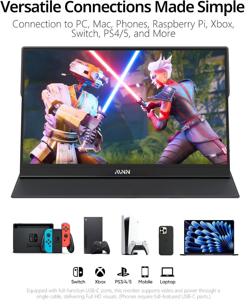 Monitor Portatil 15.6 pulg MNN 1080P FHD IPS USB C HDMI