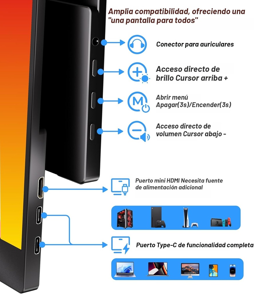 Monitor Portatil 15.6 pulg ingnok 1080P FHD IPS USB C HDMI