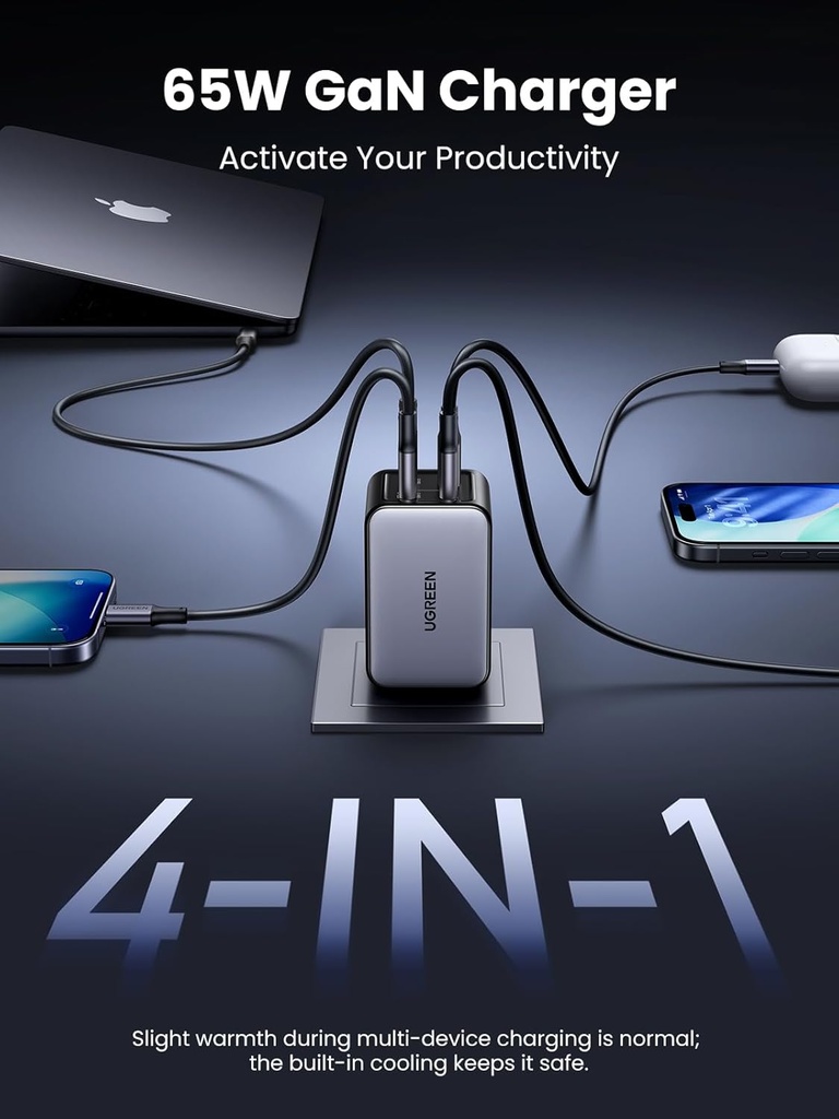 Cargador Rapido GAN 3x USB C 1x USB A Nexode UGREEN 65W