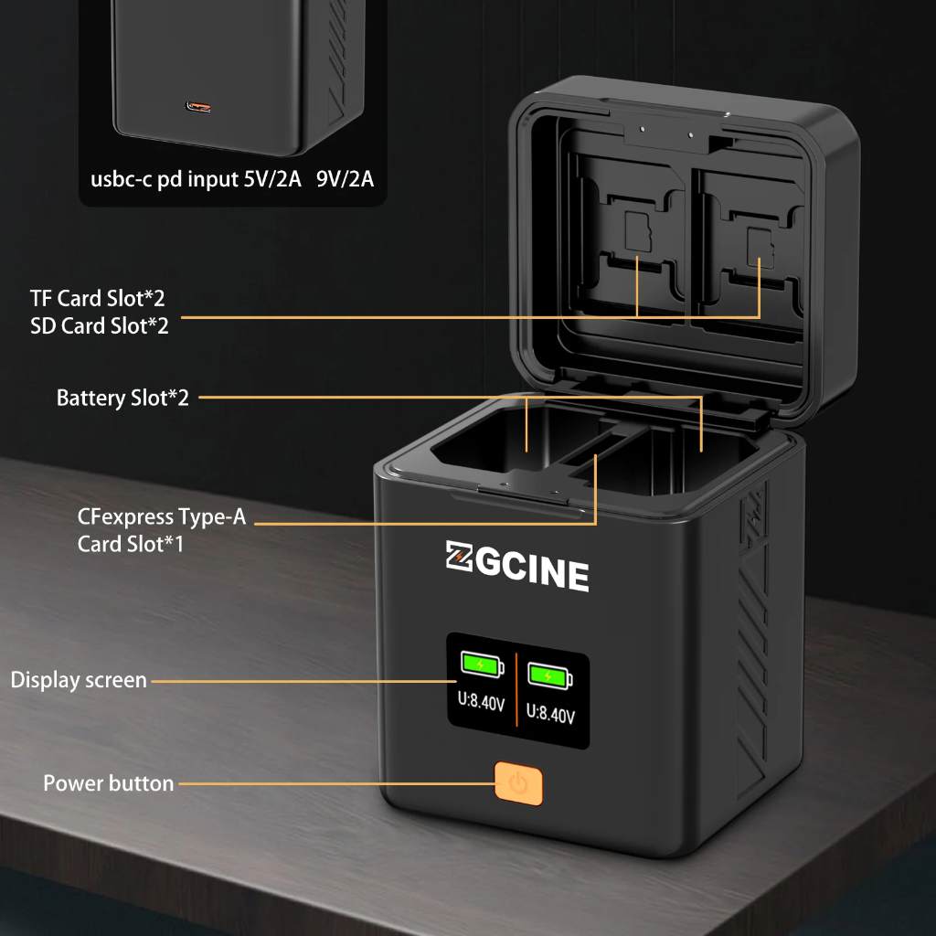 Caja de Carga Rapida USB C Dual para Baterias LUMIX DMW-BLK22