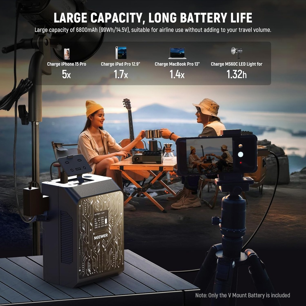 Bateria Vmount Neewer 99wh Smart mini 6800mah 14.5v Pd 100W Usb-c PS099S