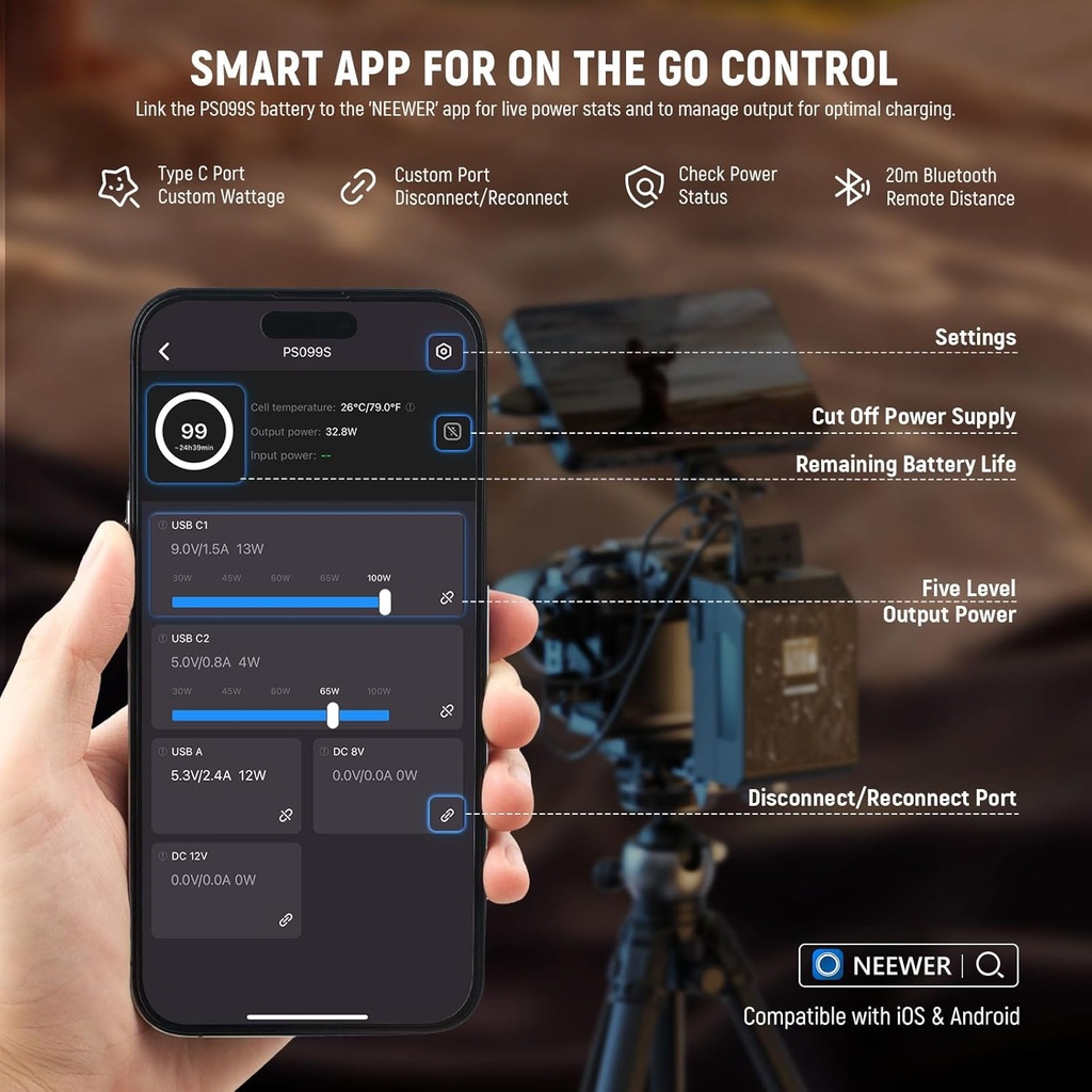 Bateria Vmount Neewer 99wh Smart mini 6800mah 14.5v Pd 100W Usb-c PS099S