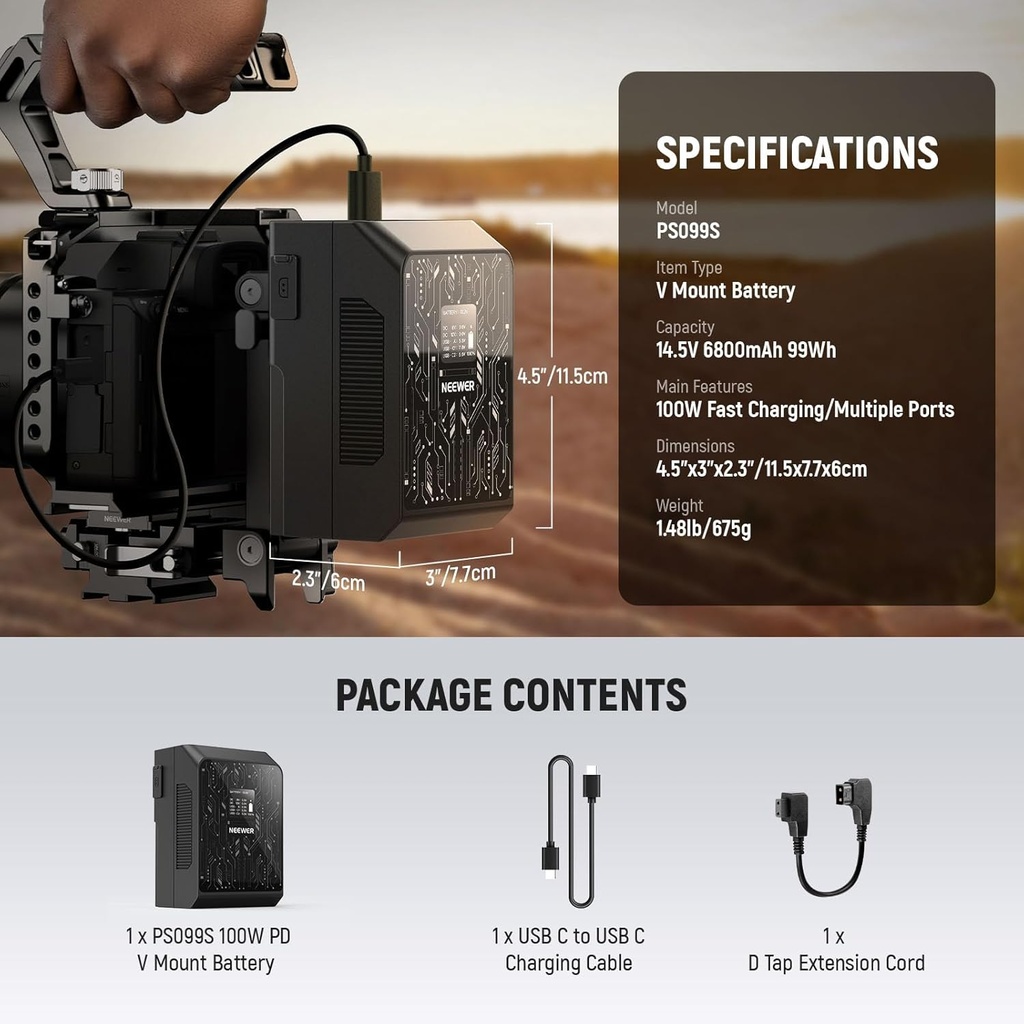 Bateria Vmount Neewer 99wh Smart mini 6800mah 14.5v Pd 100W Usb-c PS099S
