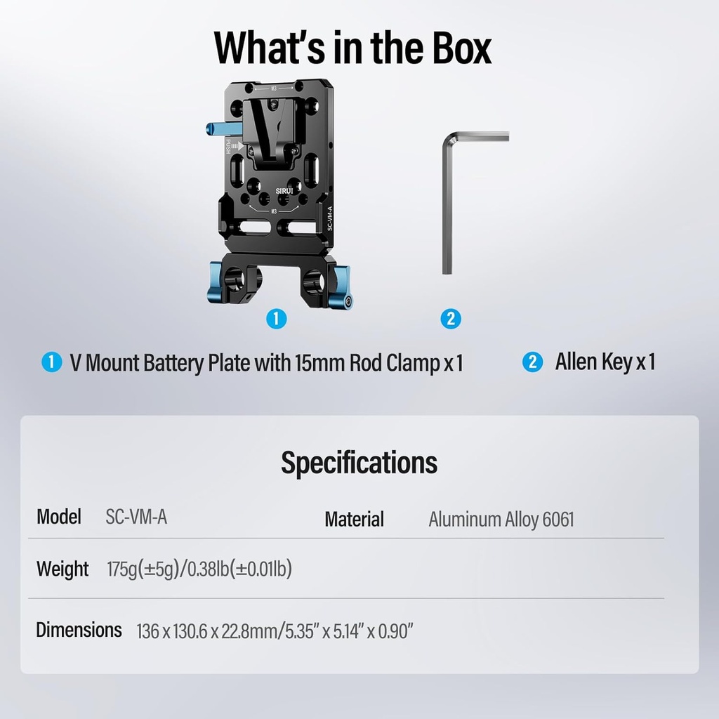 Soporte de Batería V-Mount Sirui para Rigs de varillas 15 mm