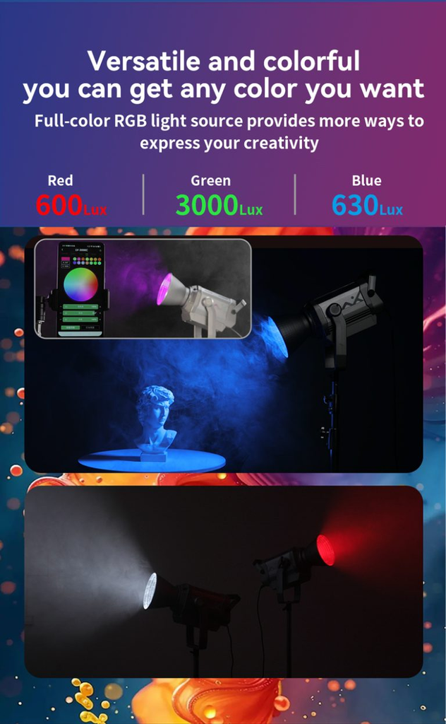 Luz de video LED Nicefoto LV-3000C RGB 300W Profesional