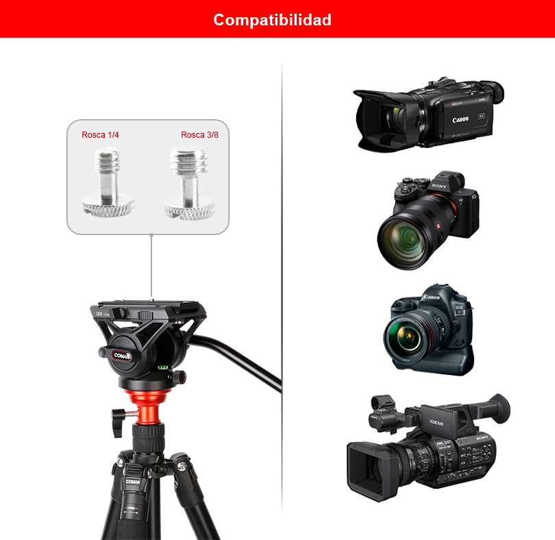 Tripode Coman DF06 Cabezal Fluido Q5S Video Foto 179 Cm