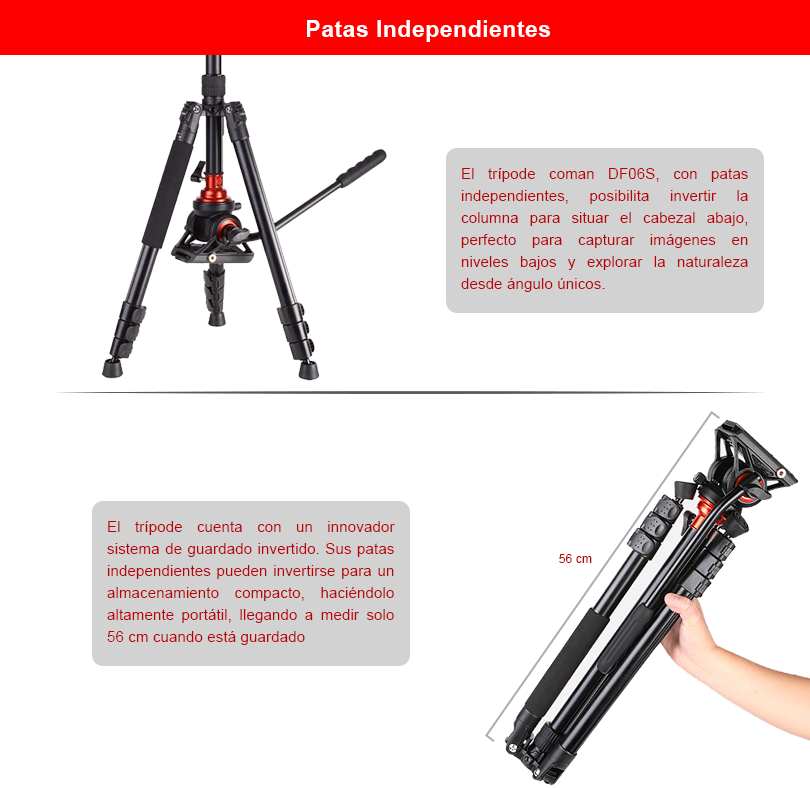 Tripode Coman DF06 Cabezal Fluido Q5S Video Foto 179 Cm