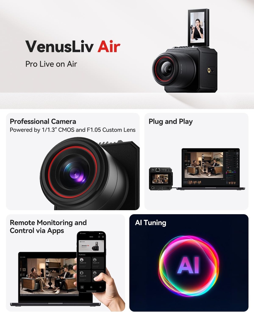 Camara Hollyland VenusLiv Air Sensor 1/1.3" Streaming 4K30p UVC HDMI 