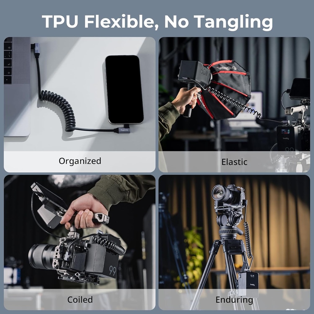 Cable Smallrig USB C Macho Macho Trenzado USB 3.2 Gen 2x2 100W 20Gbps 90 Grados 1 mts