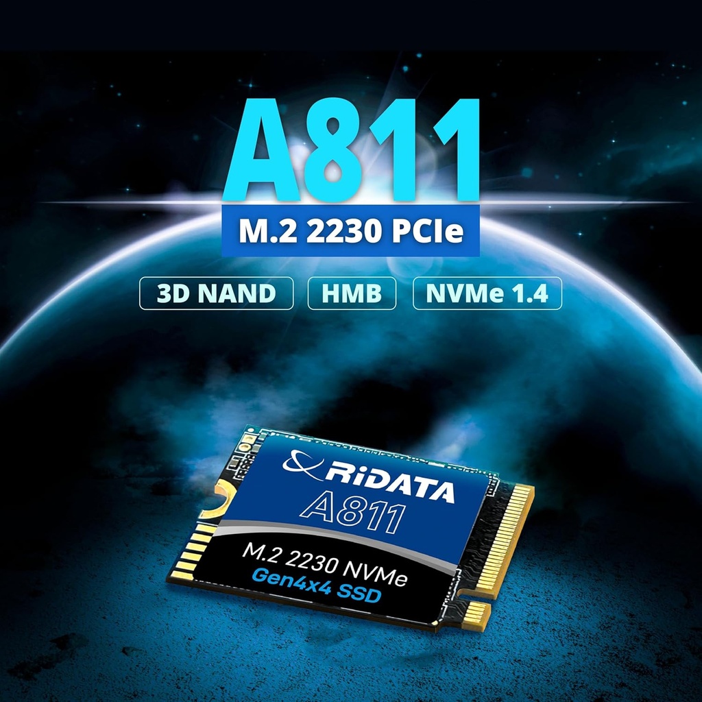 Disco Duro 500GB M.2 2230 Ridata A811 PCIe 4.0 Gen 4x4 SLC Cache NVMe