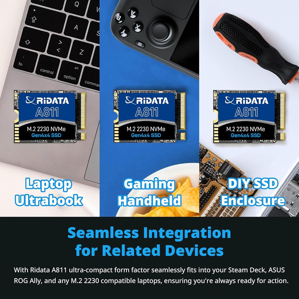 Disco Duro 500GB M.2 2230 Ridata A811 PCIe 4.0 Gen 4x4 SLC Cache NVMe
