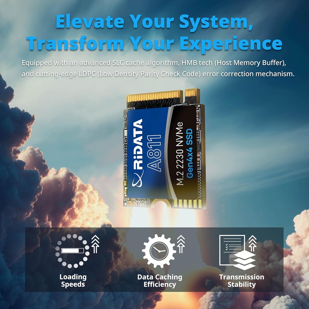 Disco Duro 500GB M.2 2230 Ridata A811 PCIe 4.0 Gen 4x4 SLC Cache NVMe