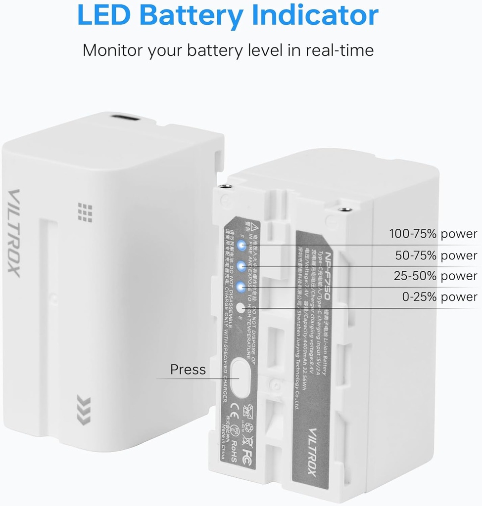 Bateria VILTROX NP-F750 4400mAh recargable USB