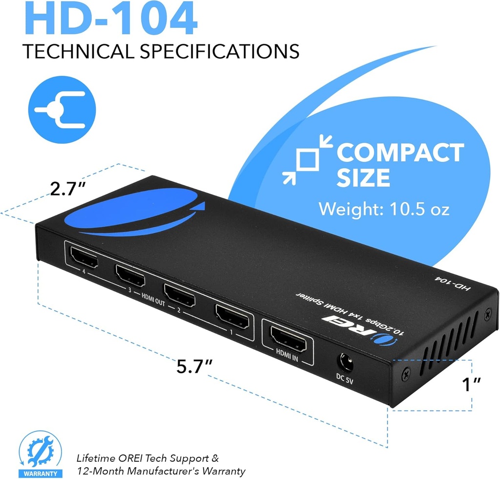 Hdmi Splitter 1x4 4K 30Hz HDMI 2.0 HDCP Orei
