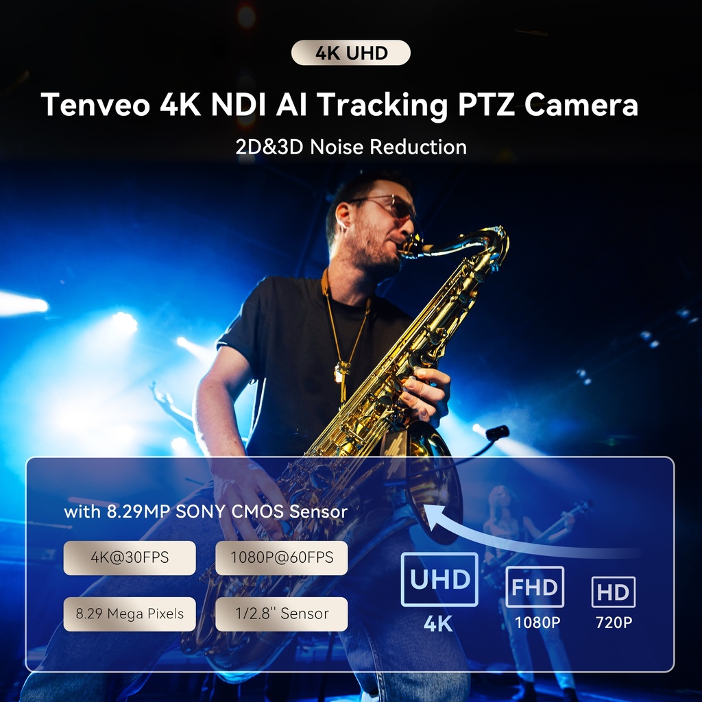 Camara PTZ 4K NDI 20X Tenveo VX20M HDMI IP USB 3.0 Poe AI Tracking