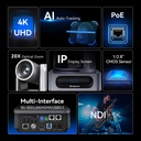 Camara PTZ 4K NDI 20X Tenveo VX20M HDMI IP USB 3.0 Poe AI Tracking