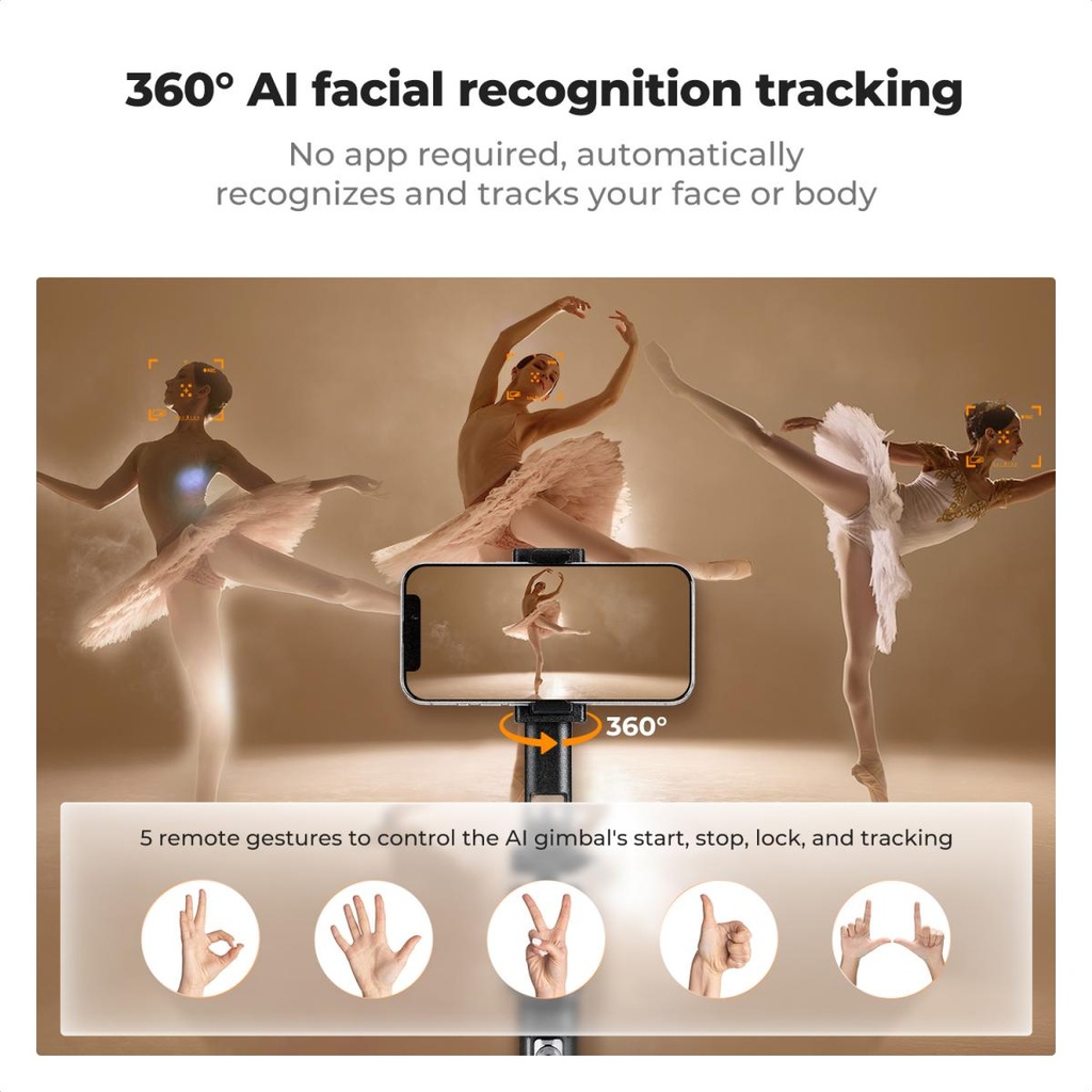 Tripode Selfie Stick X106 K&F CONCEPT 180 cm con Seguimiento 360