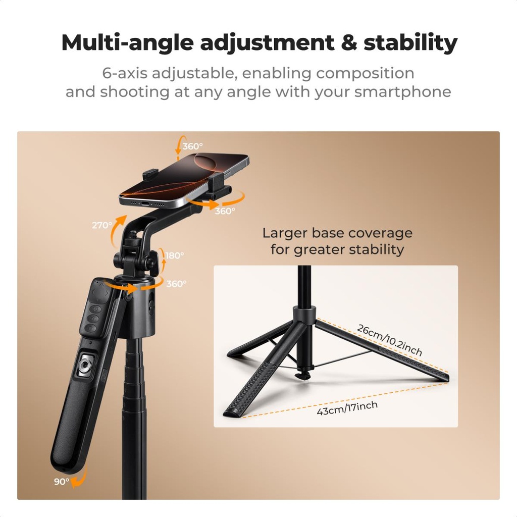 Tripode Selfie Stick X106 K&F CONCEPT 180 cm con Seguimiento 360